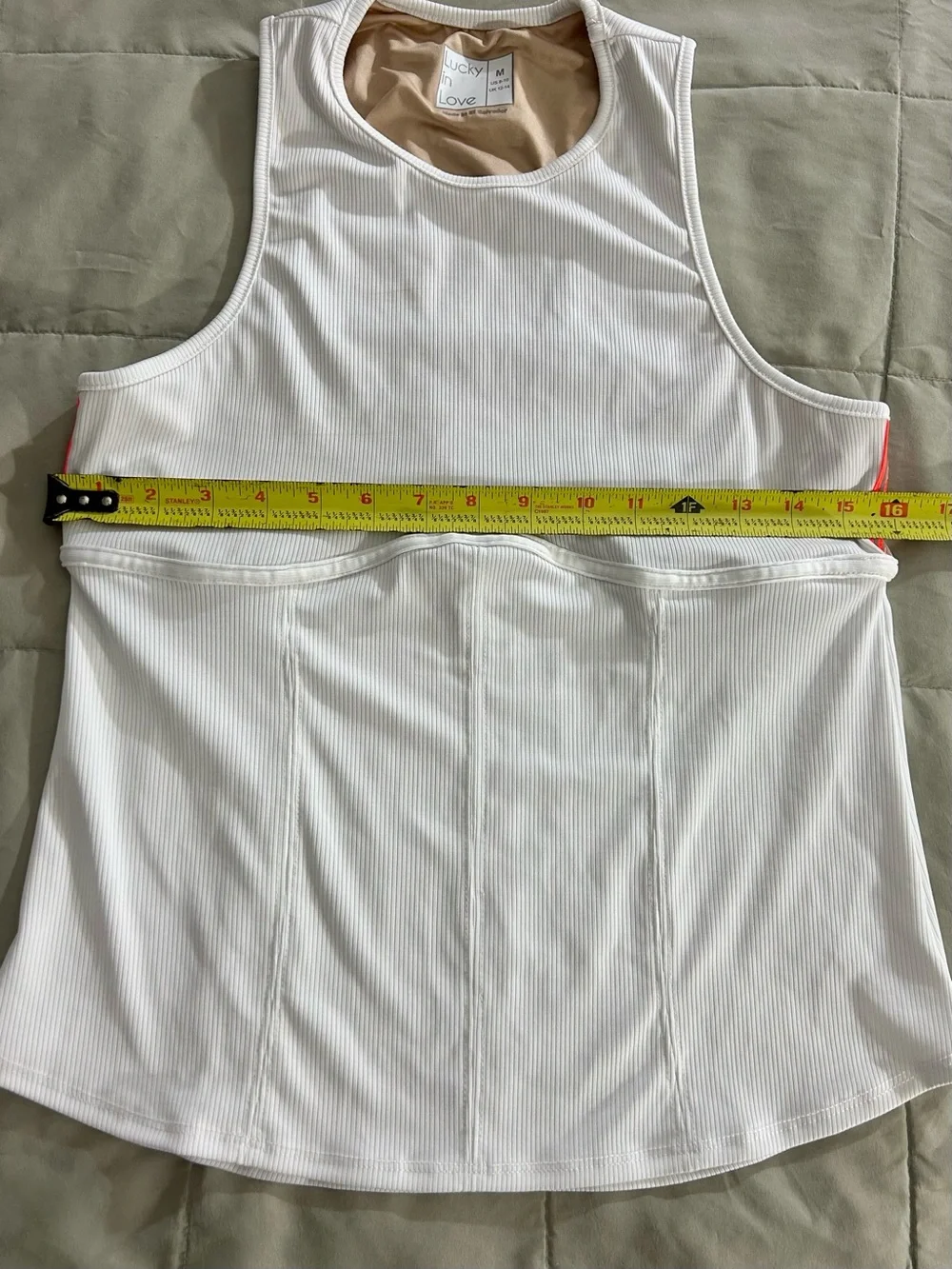 Lucky in Love White Racerback Tank with Lace Back Panel, Women’s Medium - Tennis